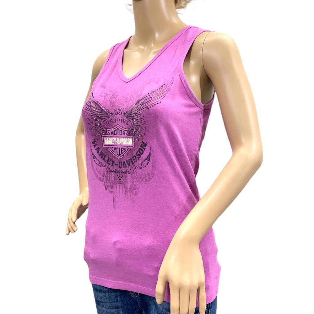 HARLEY-DAVIDSON V-Neck Woman’s Purple Tank Top Size Small - Picture 5 of 11